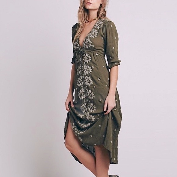 Free People Dresses & Skirts - Free People Fable Midi Dress Olive Green
